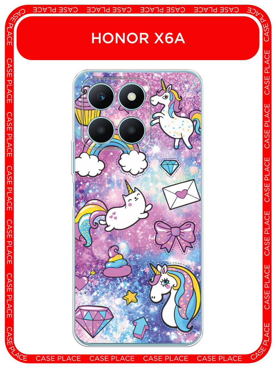 Силиконовый чехол на Honor X6A / Хонор X6A с принтом Rainbow doodles