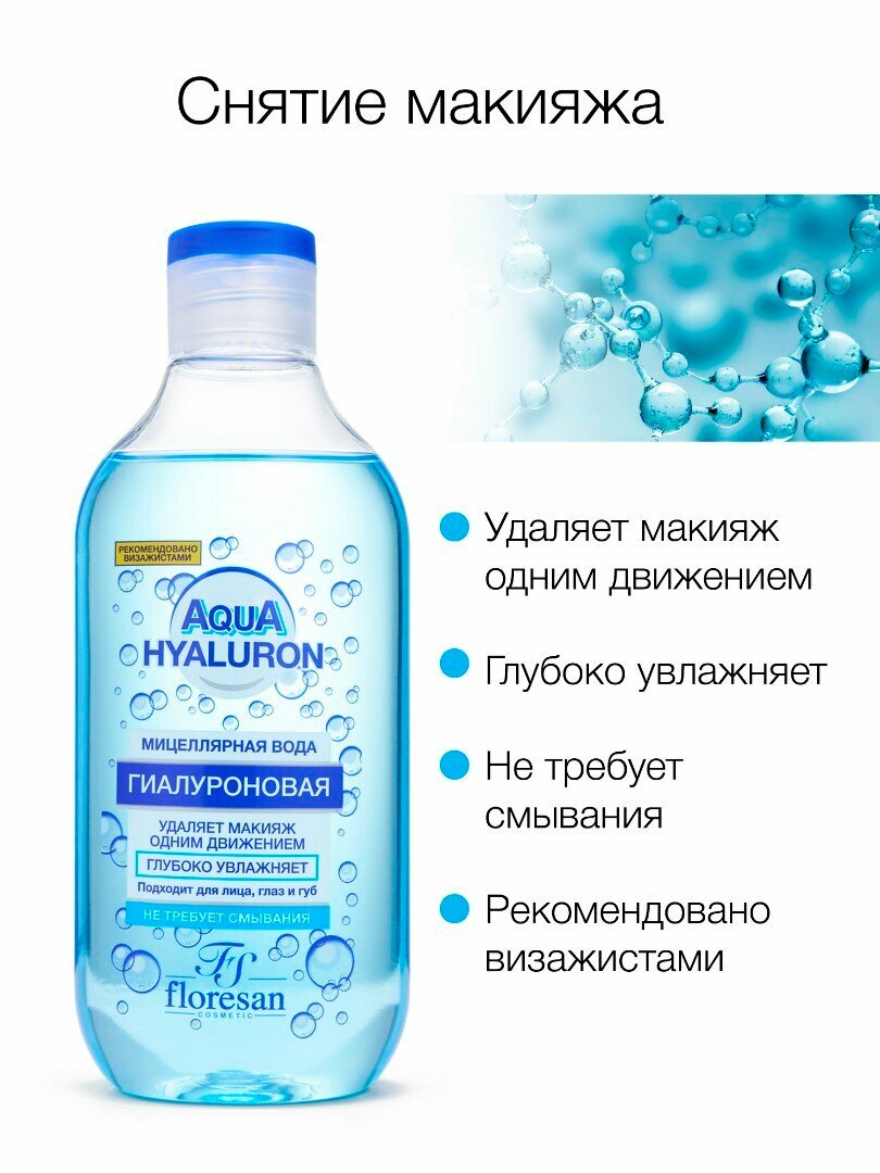 Мицеллярная Вода Floresan Ф-179 "Aqua Hyaluron", для снятия макияжа, 300мл — фото 1