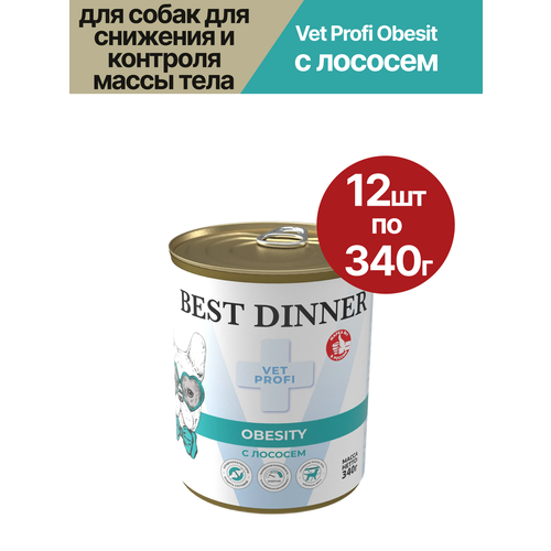 Влажный корм для собак Best Dinner Vet Profi Obesity, для снижения и контроля избыточной массы тела, с лососем, 12 шт по 340 гр.