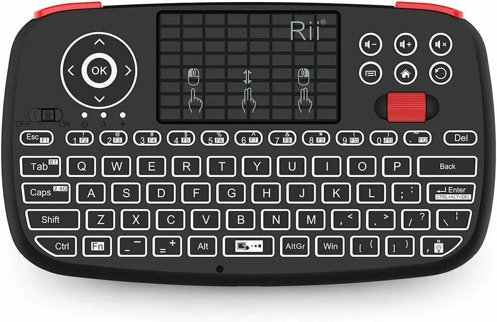 Rii (обновленная версия) i4 Mini Bluetooth Keyboard с тачпадом, черная портативная беспроводная клавиатура с USB-адаптером 2.4G для смартфонов, ПК, планшетов