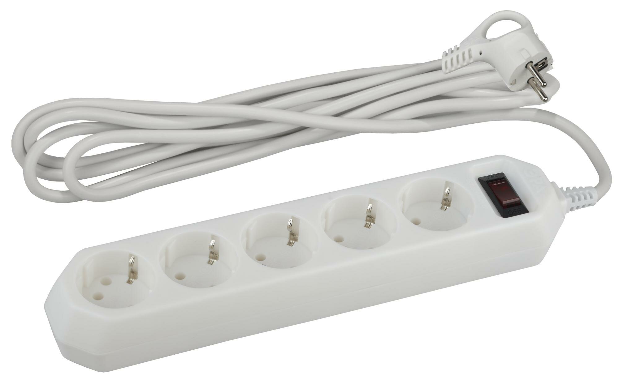 ЭРА USF-5es-1.5m-W Белый Сетевой фильтр базовая защита, с заземлением, с выкл, 5гн, 1,5м, ПВС, 10А, Б0019031