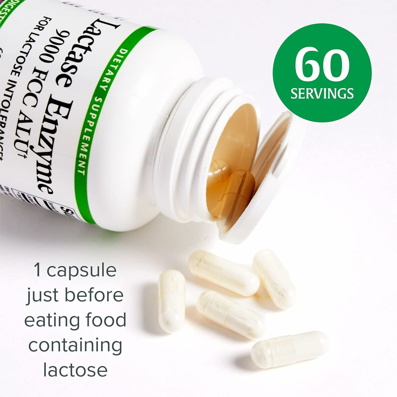 Ферменты Natural Factors, Lactase Enzyme, Фермент Лактаза в капсулах, 9000 FCC ALU, 60 шт.