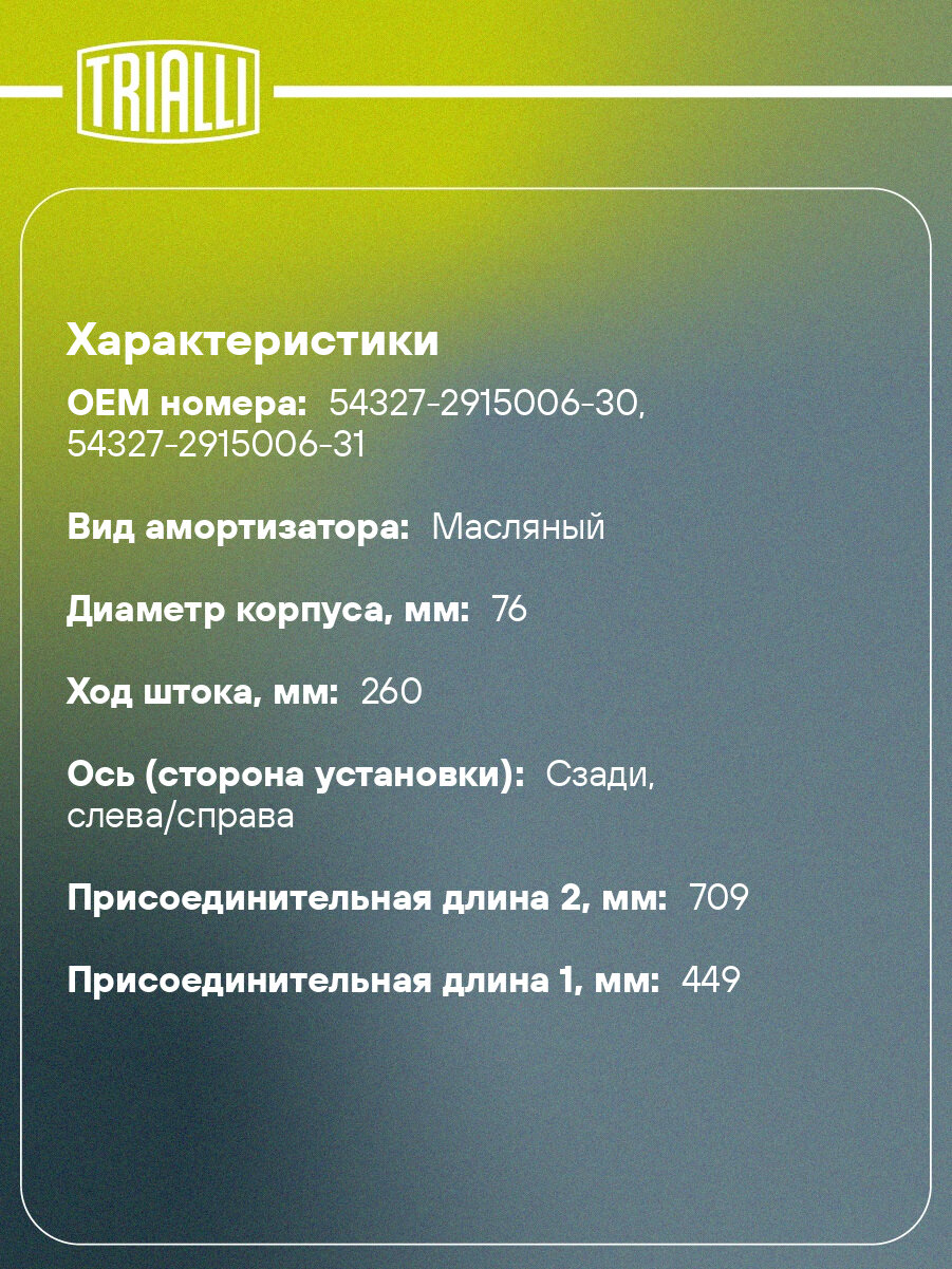Амортизатор для автомобилей МАЗ 6430 / 6422 (449 / 709 40x45 40x45 O/O) задний AH 12507 TRIALLI — фото 1