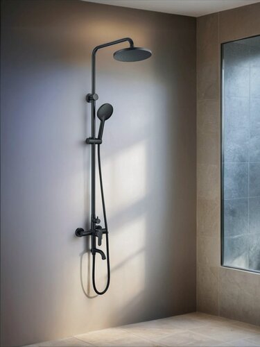 Изображение товара Душевая система со смесителем ST700B черная, поворотный излив