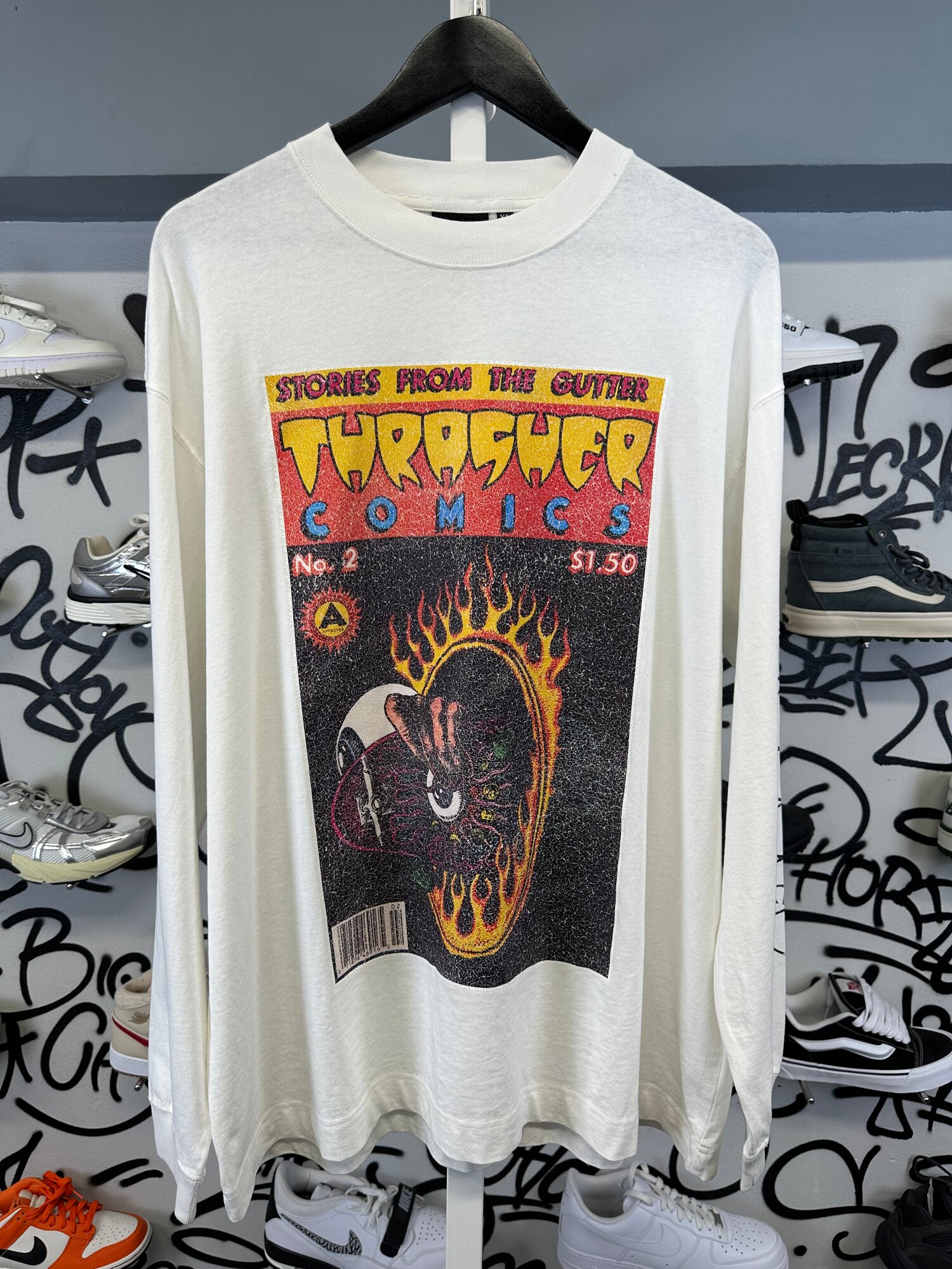 Лонгслив THRASHER THRASHER LONG SLEEVE SKATE JAPAN COMICS WHITE, размер L, , white / yellow