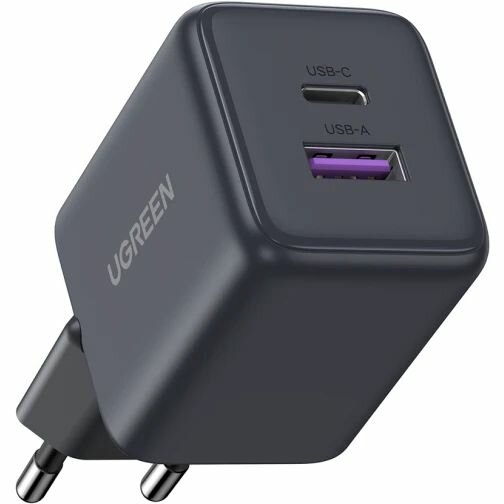 Сетевое зарядное устройство UGREEN X516 (55539) 30W 2-Port USB-C&USB-A GaN Fast Charger EU. Цвет: серый
