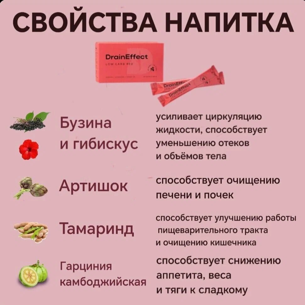 Дренирующий напиток для быстрого похудения, очищения организма и от отеков "Драйнэффект" гранат , 20 стиков по 8.5 г — фото 1