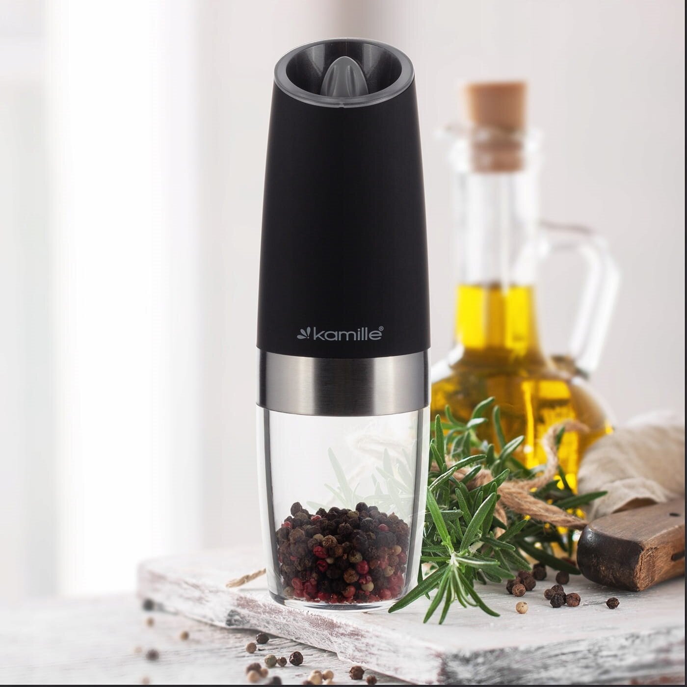 Мельница для специй Kamille KM 7055 гравитационная электрическая (черный)