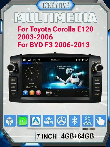Изображение товара Автомобильный радиоприемник, для Toyota Corolla E120 2000-2006 BYD F3, Android 4+64 ГБ WIFI Airplay Android Auto IPS