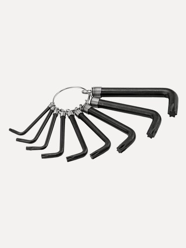 Изображение товара Набор ключей имбусовых Sparta TORX 9 шт: T10, 15, 20, 25, 27, 30, 40, 45, 50, оксидированные, на кольце 112667