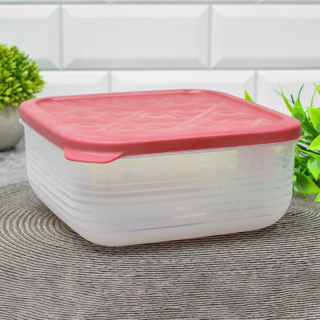 Контейнер 2 7л квадратный  Flexo  красный  пластиковый  СВЧ  для хранения продуктов