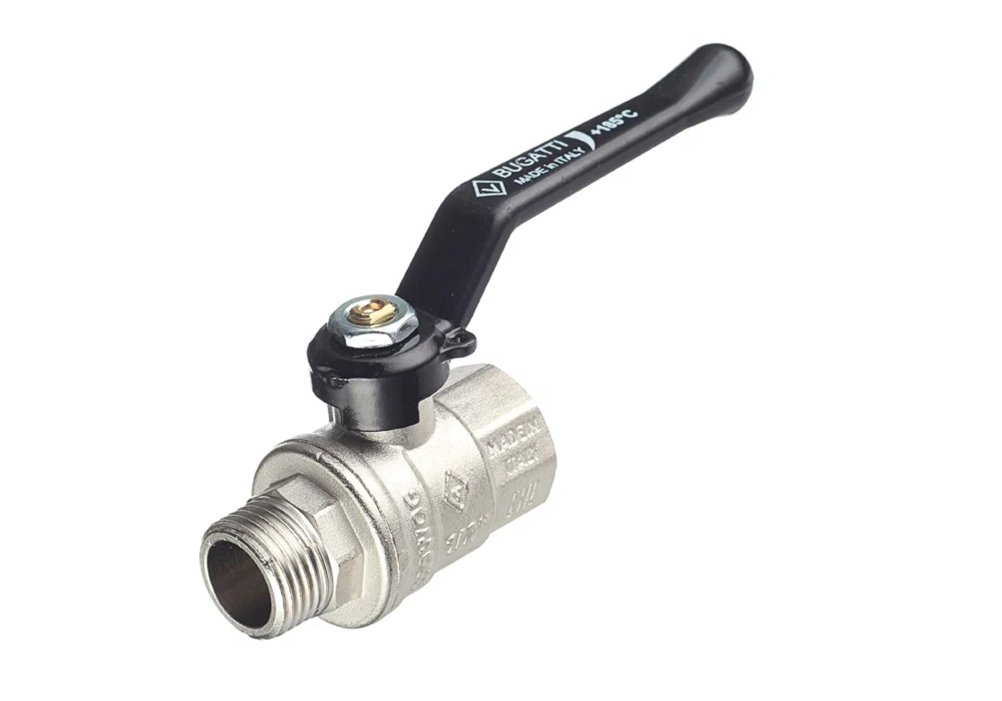 Кран шаровой латунный Bugatti 1 2 ВР г  х 1 2 НР ш  ручка прямая  3050211 