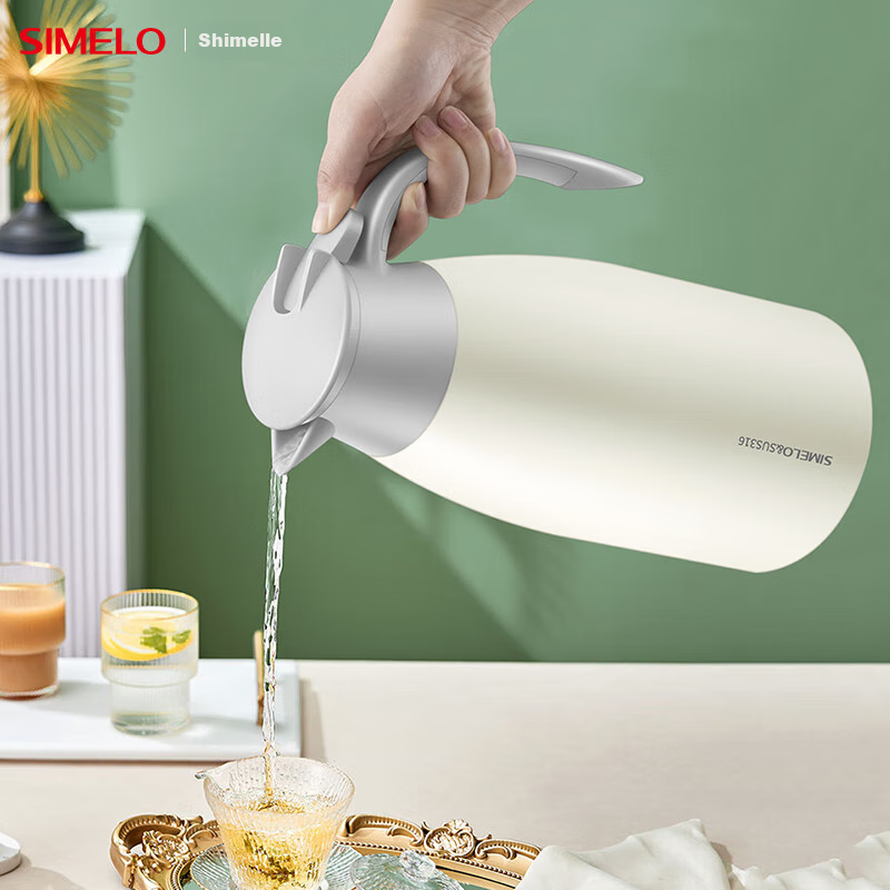 SIMELO 2.0L термос с внутренним покрытием из нержавеющей стали 316 для домашнего использования Цвет：Элегантный белый