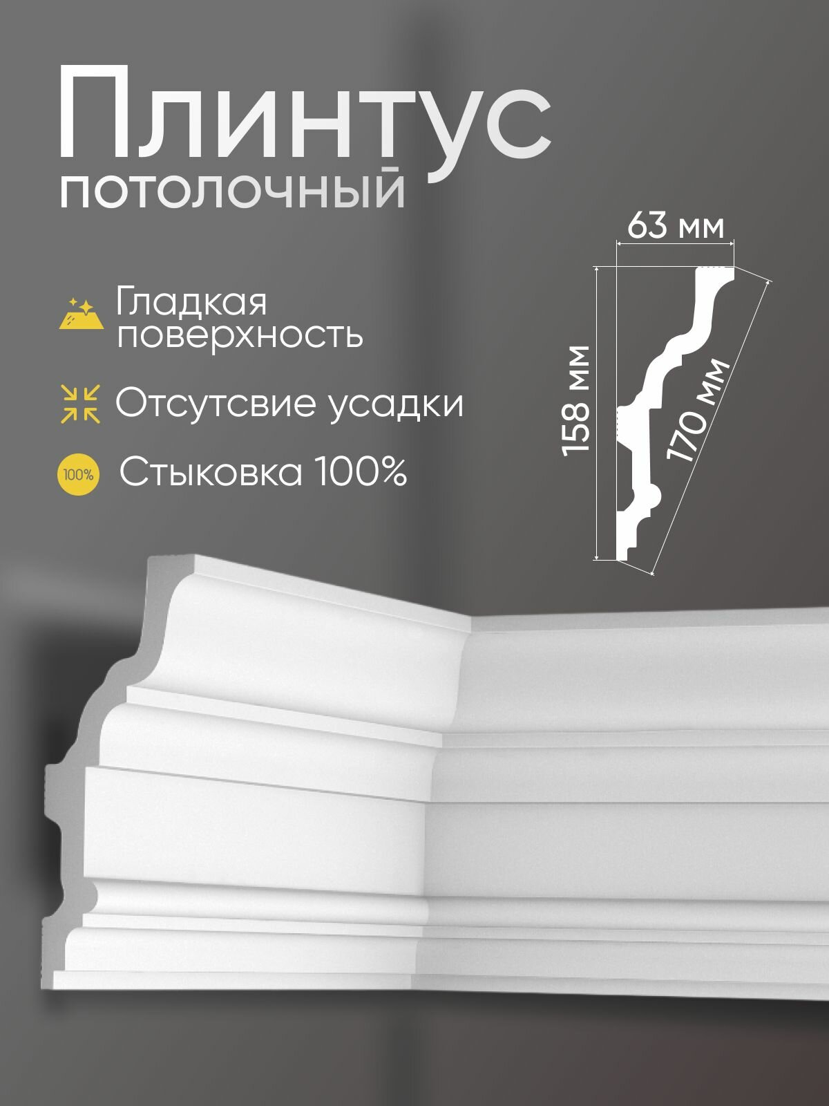 Плинтус потолочный 4 шт GLANZEPOL 200 см пенополистирол белый GP97