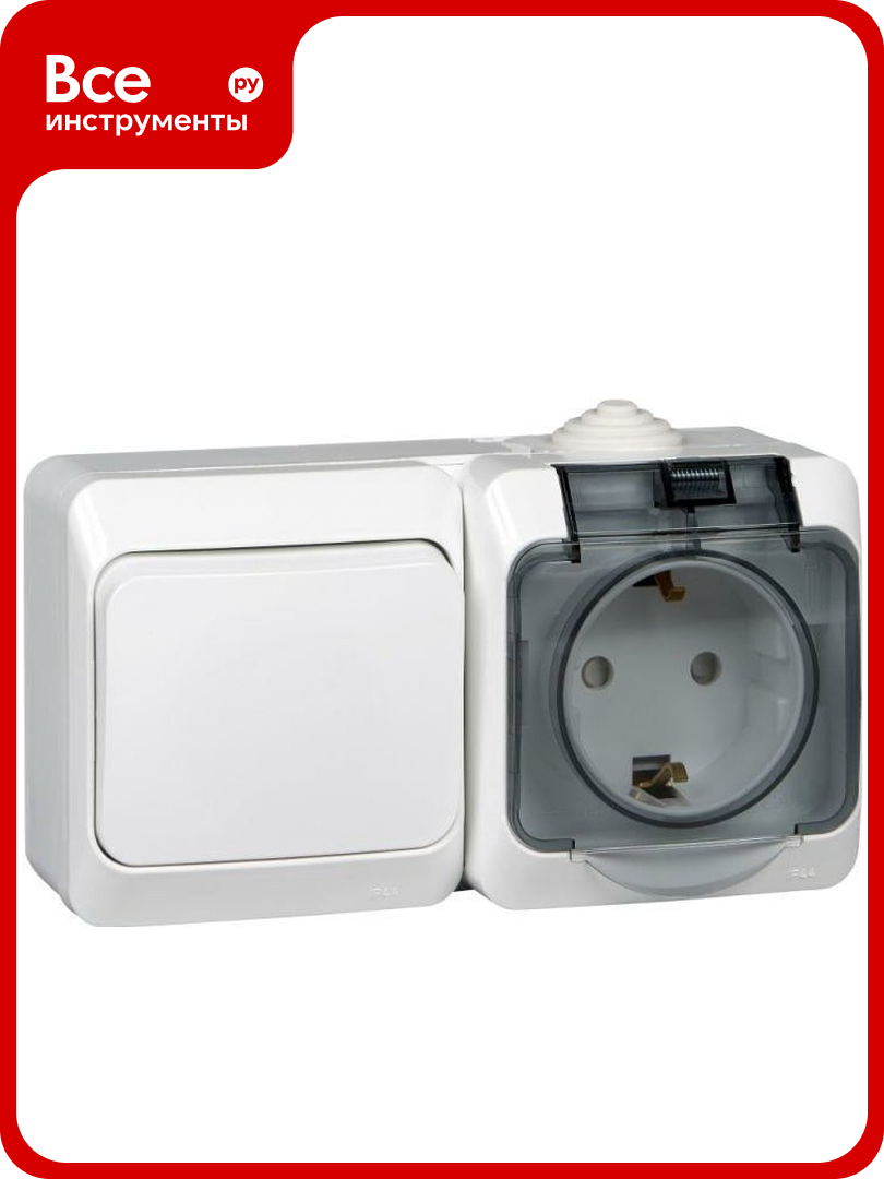 Блок Systeme Electric ОП Этюд IP44 белый 1-клавишный выключатель+евророзетка з/ш SchE BPA16-241B