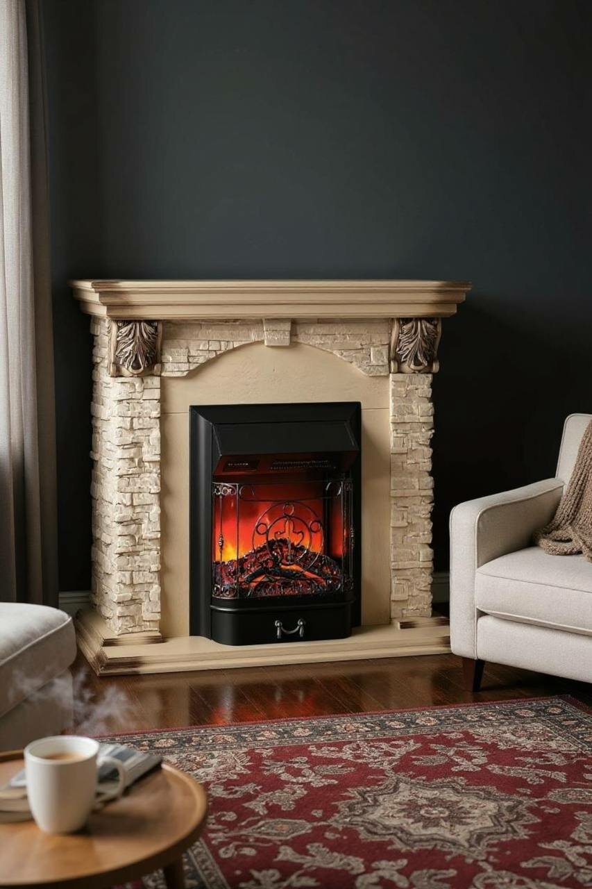 Электрокамин RealFlame Dublin Lux WT МДФ с очагом Majestic, звук потрескивания дров, обогрев, имитация пламени, пульт ДУ