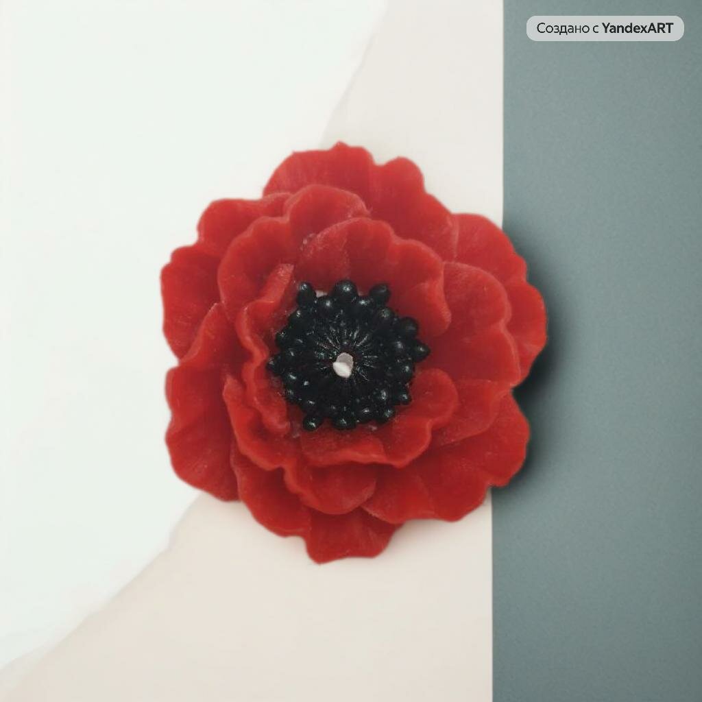 Свеча "Мак", ручная работа, пчелиный воск, красная, в подсвечнике