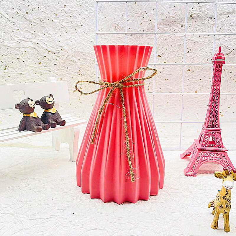 Artistic plastic vase for home decor with injection molding and sleek design for living room arrangements pink