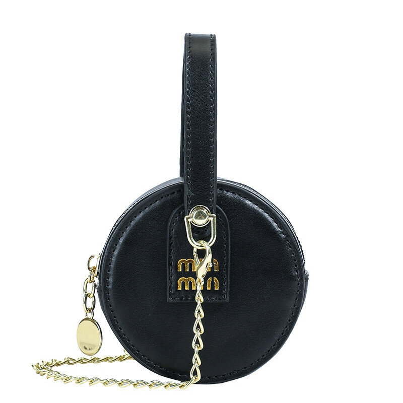 Модная мини-круглая сумочка-аксессуар на весну, стильный цепочный дизайн и мягкие материалы, черная.