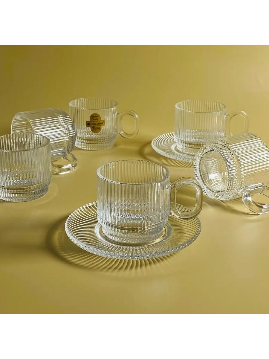 Чайный набор на 6 персон 12 предметов Lenardi 170мл стекло