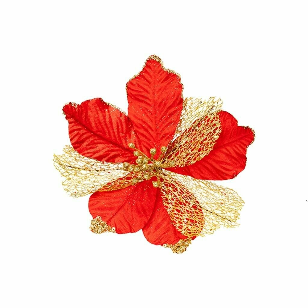 Золотая красная искусственная рождественская цветочная гирлянда красный