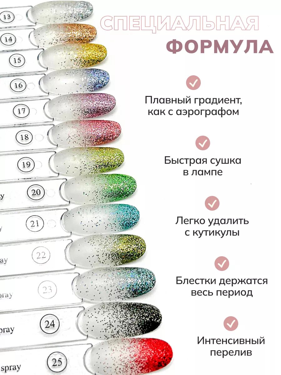 Сухой спрей для градиента ногтей блестки 18 — фото 1
