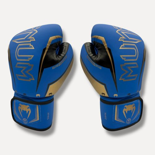 Изображение товара Боксерские перчатки Elite, 10oz, искусственная кожа, сине-золотые