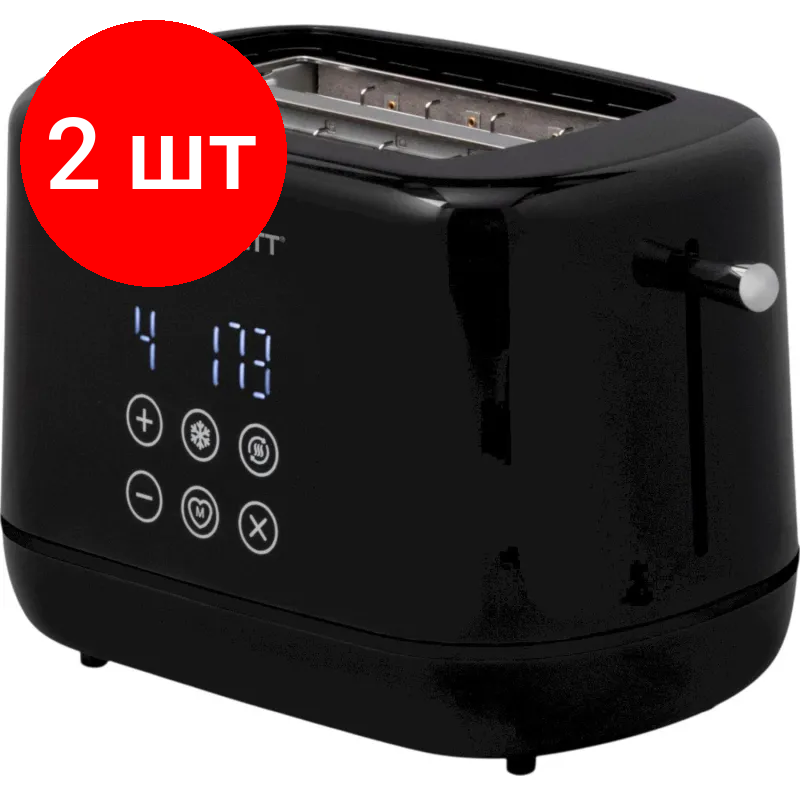 Комплект 2 штук, Тостер Scarlett SC-TM11069, 2 слота, LED-дисплей, автоцентрирование, черный