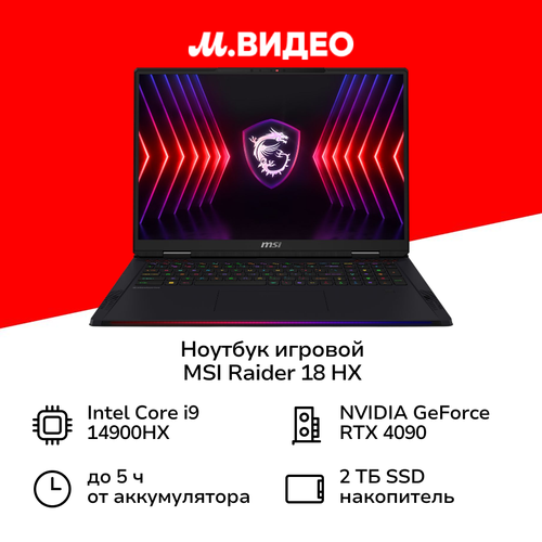 Ноутбук игровой MSI Raider 18 HX A14VIG-486RU-BB91490X64GXXDX11SA183840x2400 пиксIPSCore i9RTX4090 16GB64ГБ2ТБWindows 11 Домашняя 429999₽
