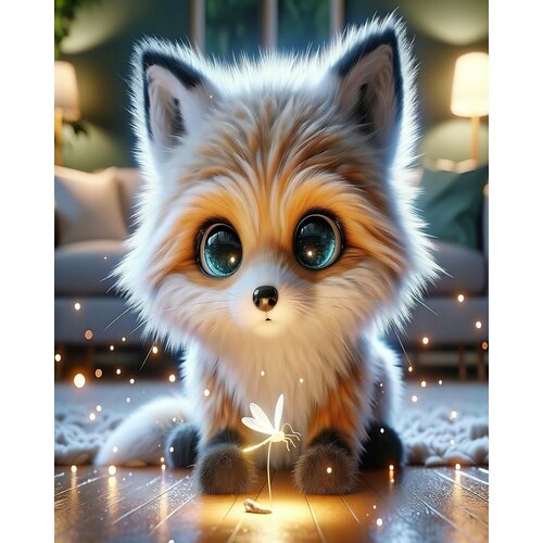 Алмазная мозаика 30x40 см на холсте с подрамником. Лисёнок со светлячком