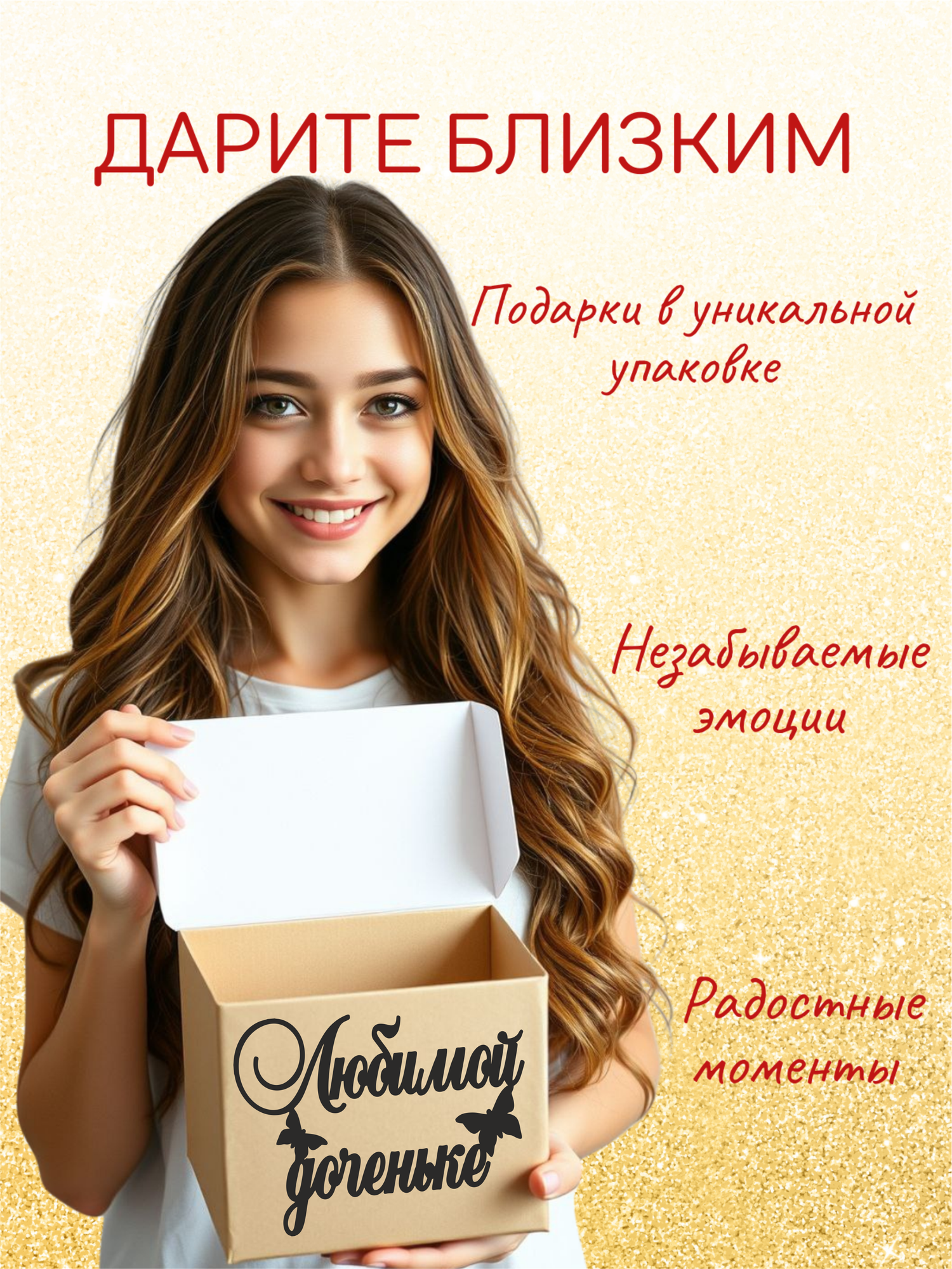 Наклейка для подарочной упаковки , шара, пакета "любимой доченьке" 20х15 черный мат
