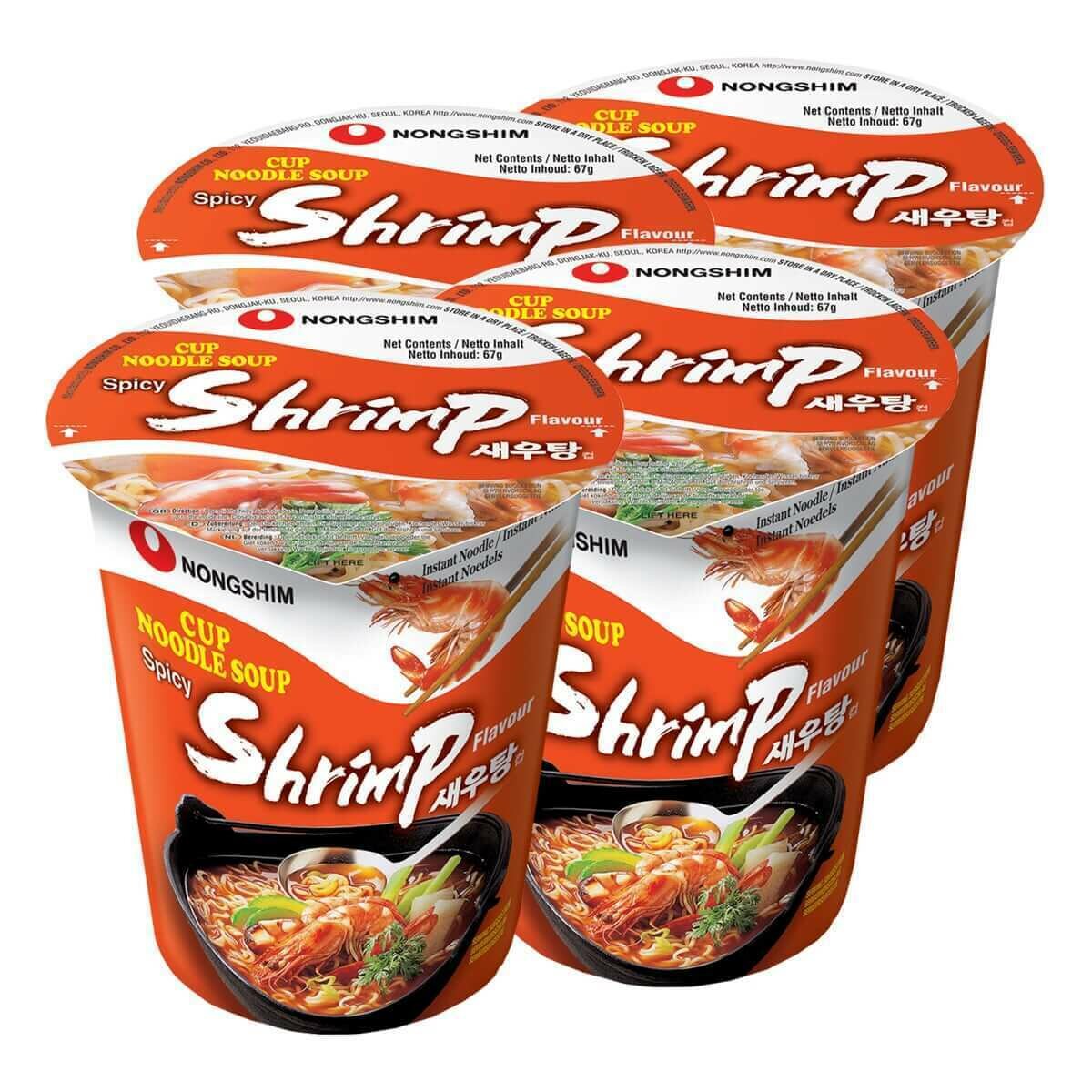Лапша быстрого приготовления креветочная Nongshim, стакан 67 г х 4 шт