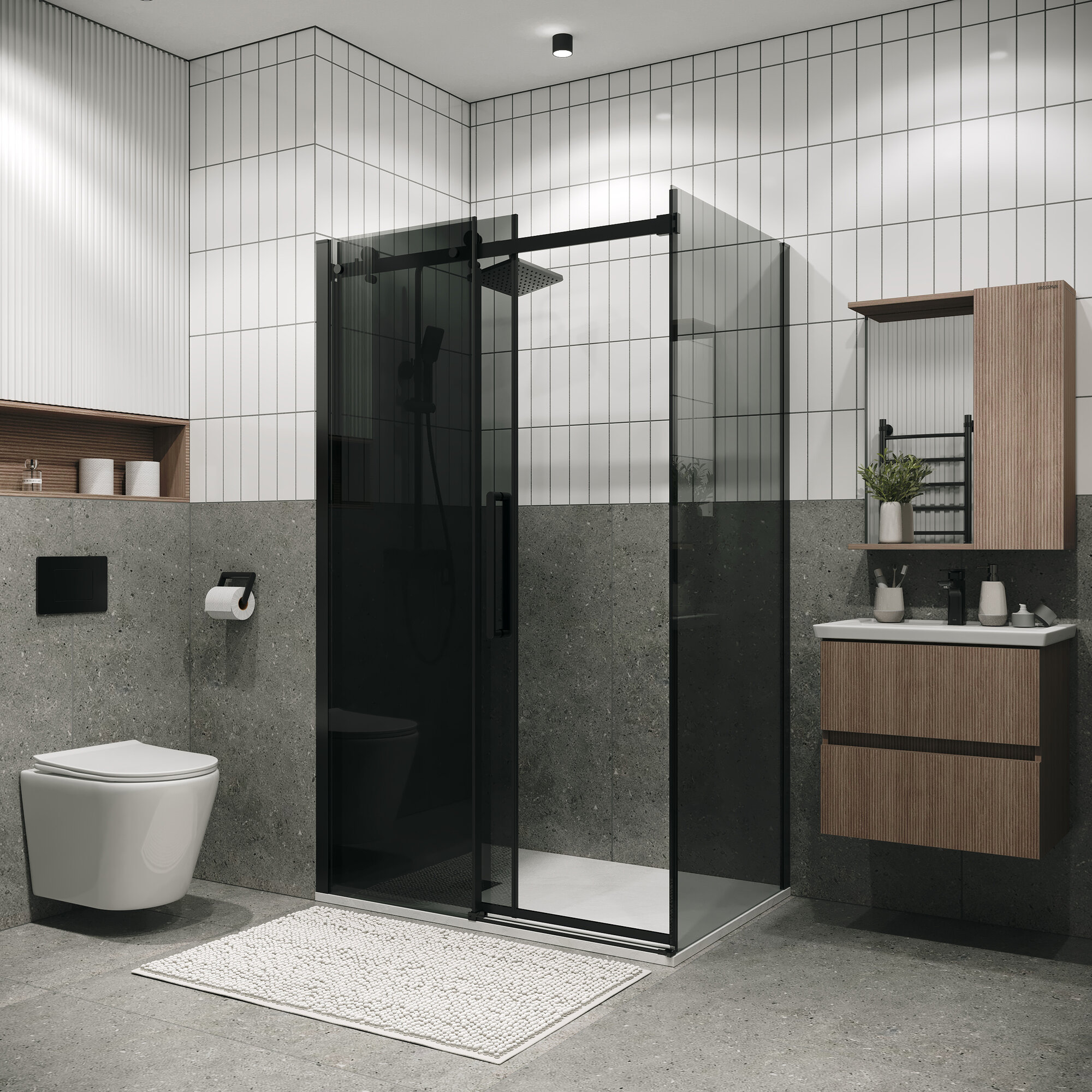 Душевое ограждение Grossman Classic 120. K33.04.1290.21.10 (120х90х195) раздвижная черный матовый стекло тонированное2 места