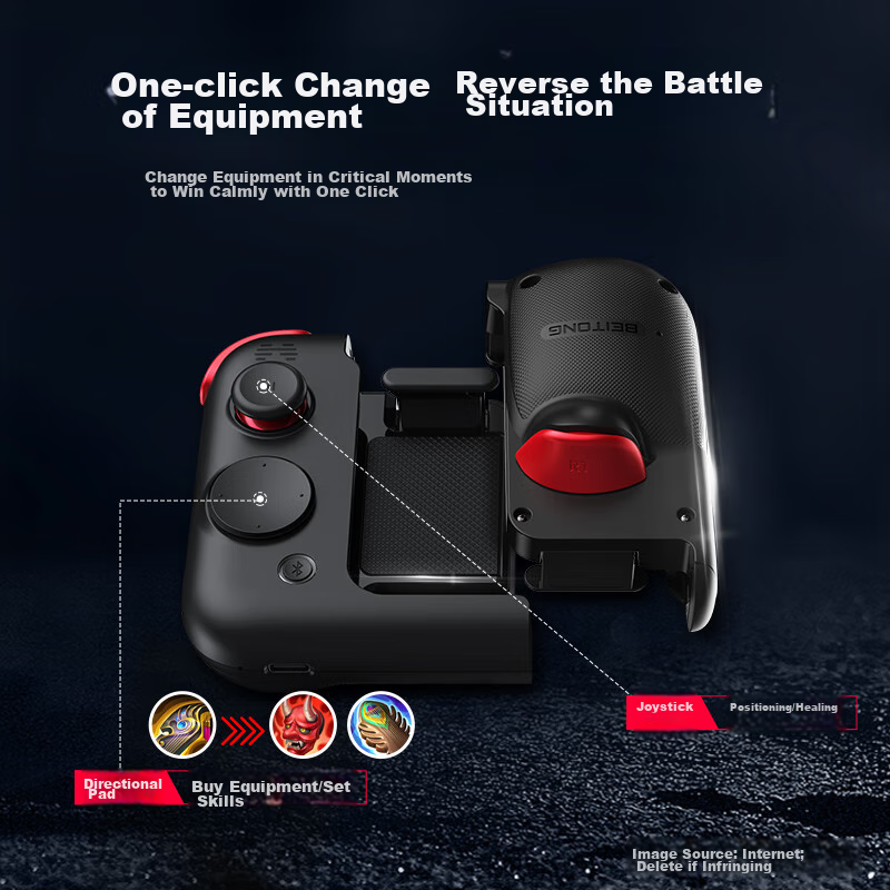 Beitong G2 Game Controller Bluetooth Controller Ready to Play Mechanical Buttons for Android, Apple IOS Games Supports Dungeons & Dragons, DNF, Genshin Impact Black And Red — фото 1