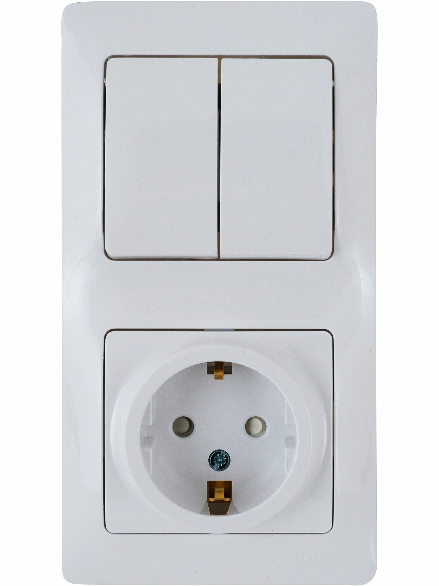 Блок выключатель с розеткой встраиваемый Schneider Electric Glossa 2 клавиши с заземлением со шторками цвет белый