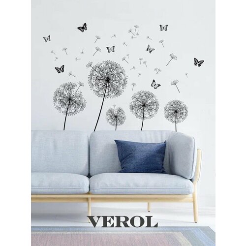 Наклейки интерьерные Verol «Одуванчики черные» декоративные наклейки для интерьера на стену, цветы, декор для дома, пленка самоклеящаяся, в детскую