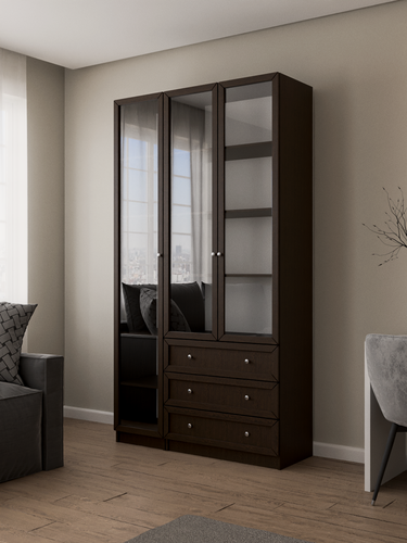 Изображение товара Книжный шкаф Brams - 3 с ящиками | Корпус ЛДСП Венге | Фасад рамка Венге