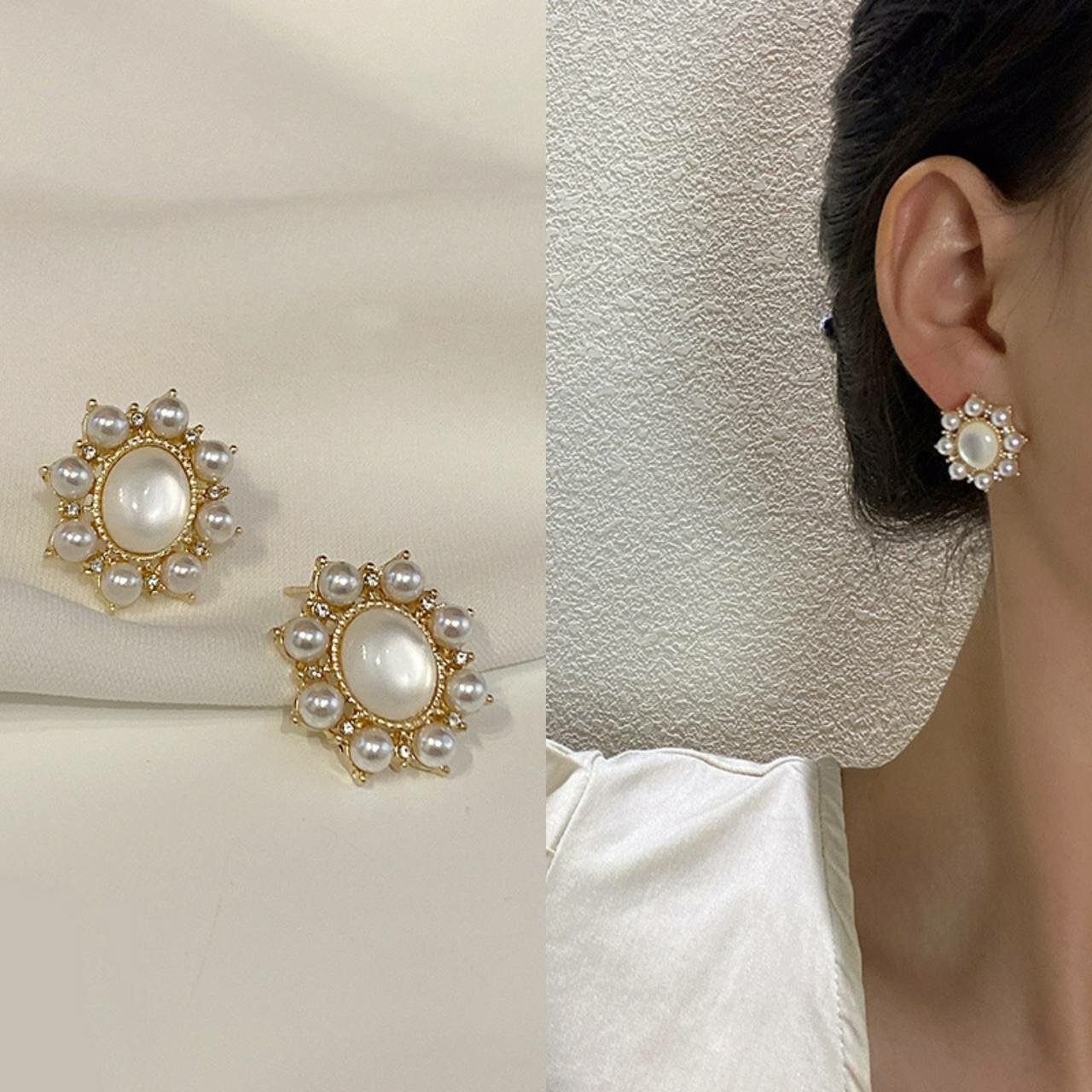 Серьги, жемчуг имитация, золотой — фото 1