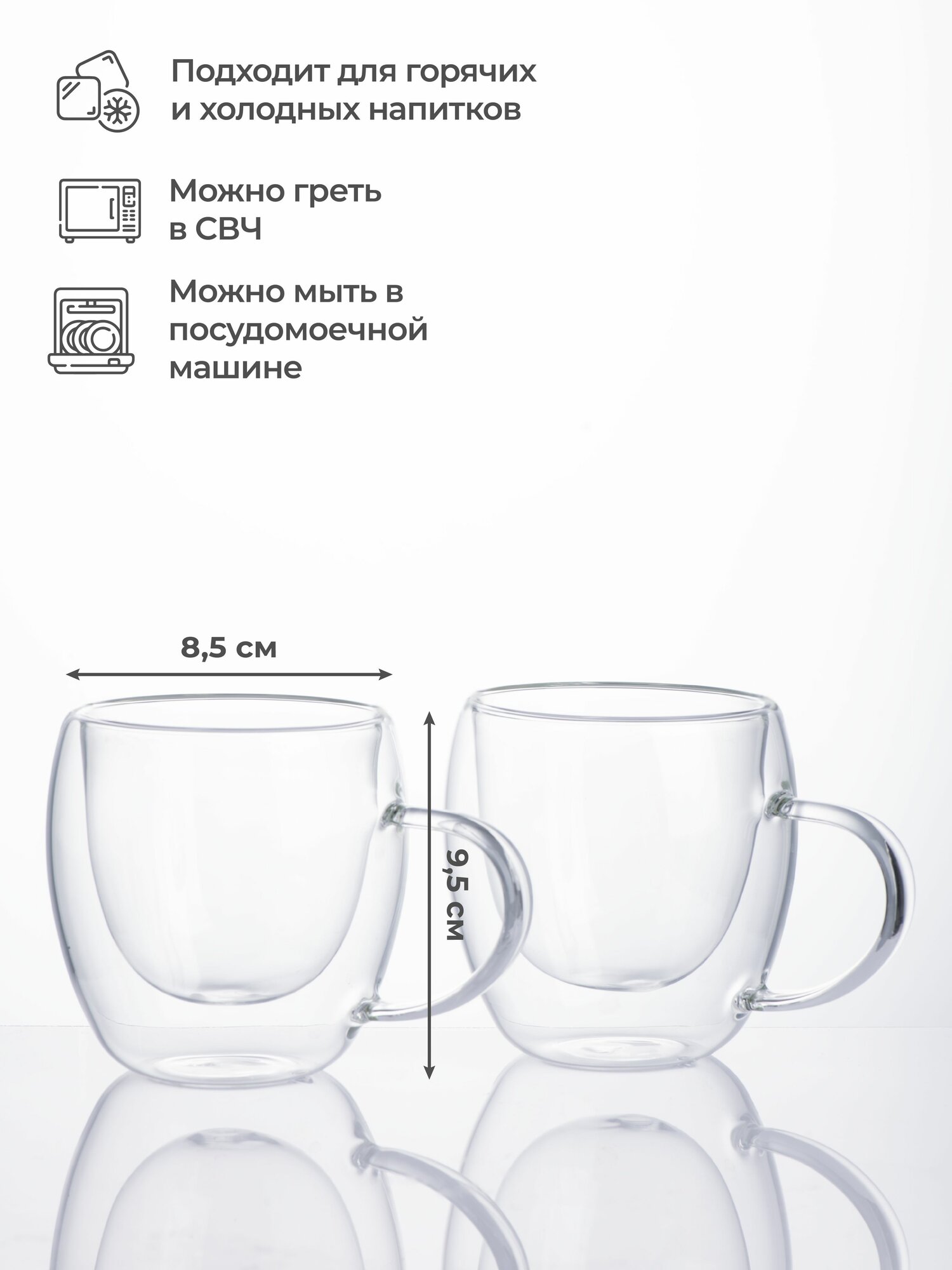 Комплект стеклянных кружек Unifico с двойными стенками 250 мл, 2 шт. — фото 1