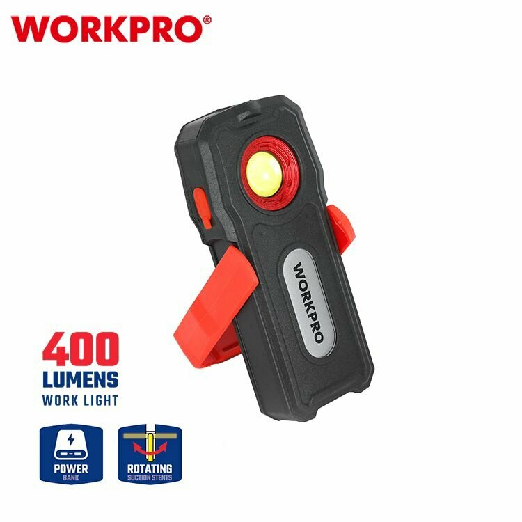 Фонарь 4 режима освещения, светодиодный аккумулятор 2000 mAH, 4 часа, 400LM, зарядка USB-Micro-B, WORKPRO WP352002