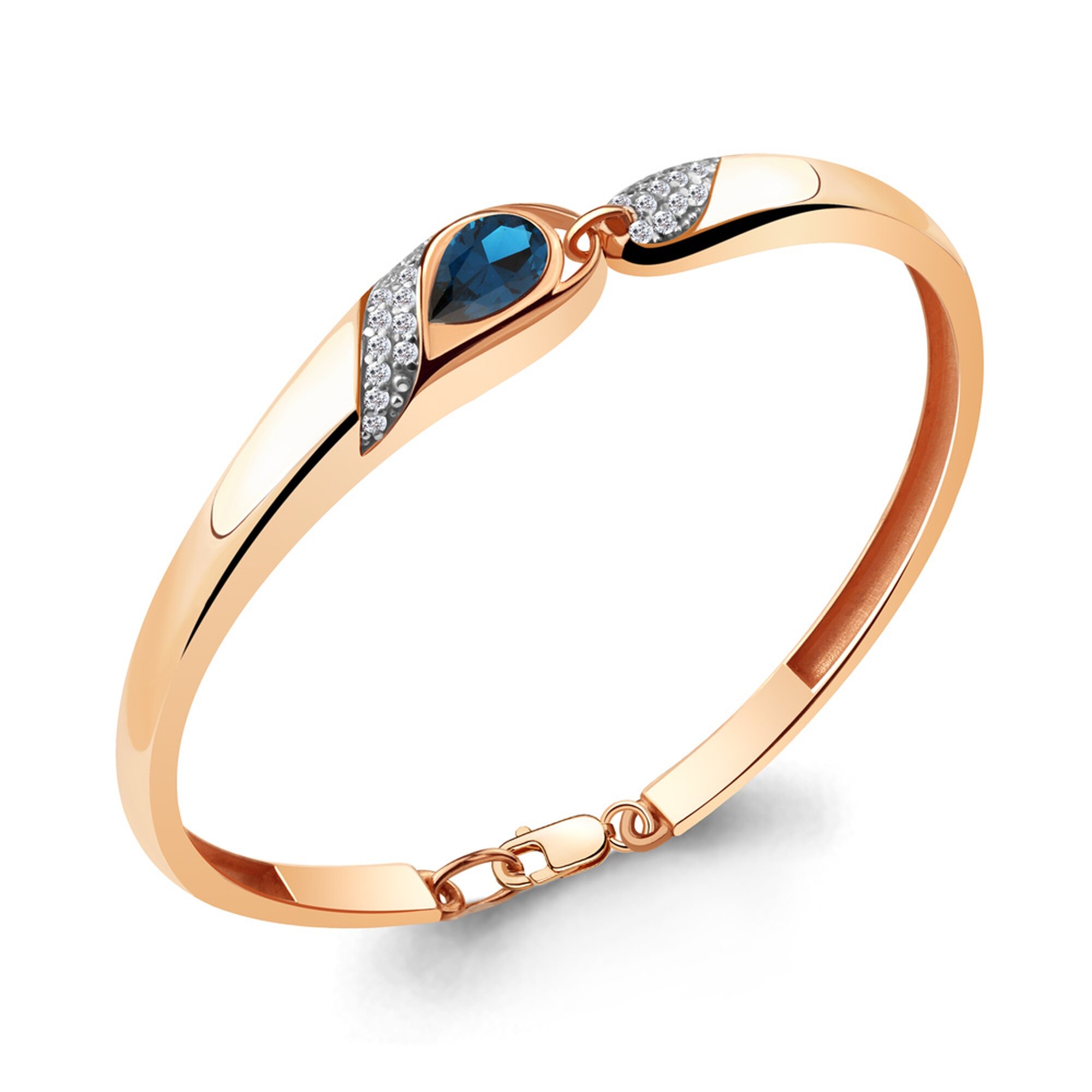 Жесткий браслет Diamant online, серебро, 925 проба, золочение, фианит, топаз