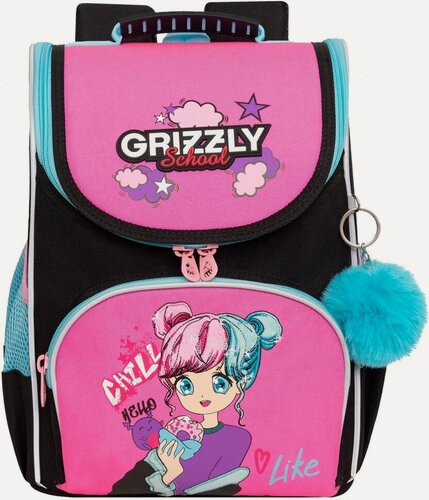 Изображение товара Рюкзак школьный GRIZZLY с мешком RAm-484-6/1 черный - розовый