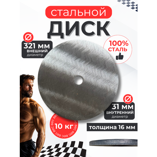 Блины (диски) стальные спортивные для штанги, Sports 161,10 кг, d=31мм - 1шт