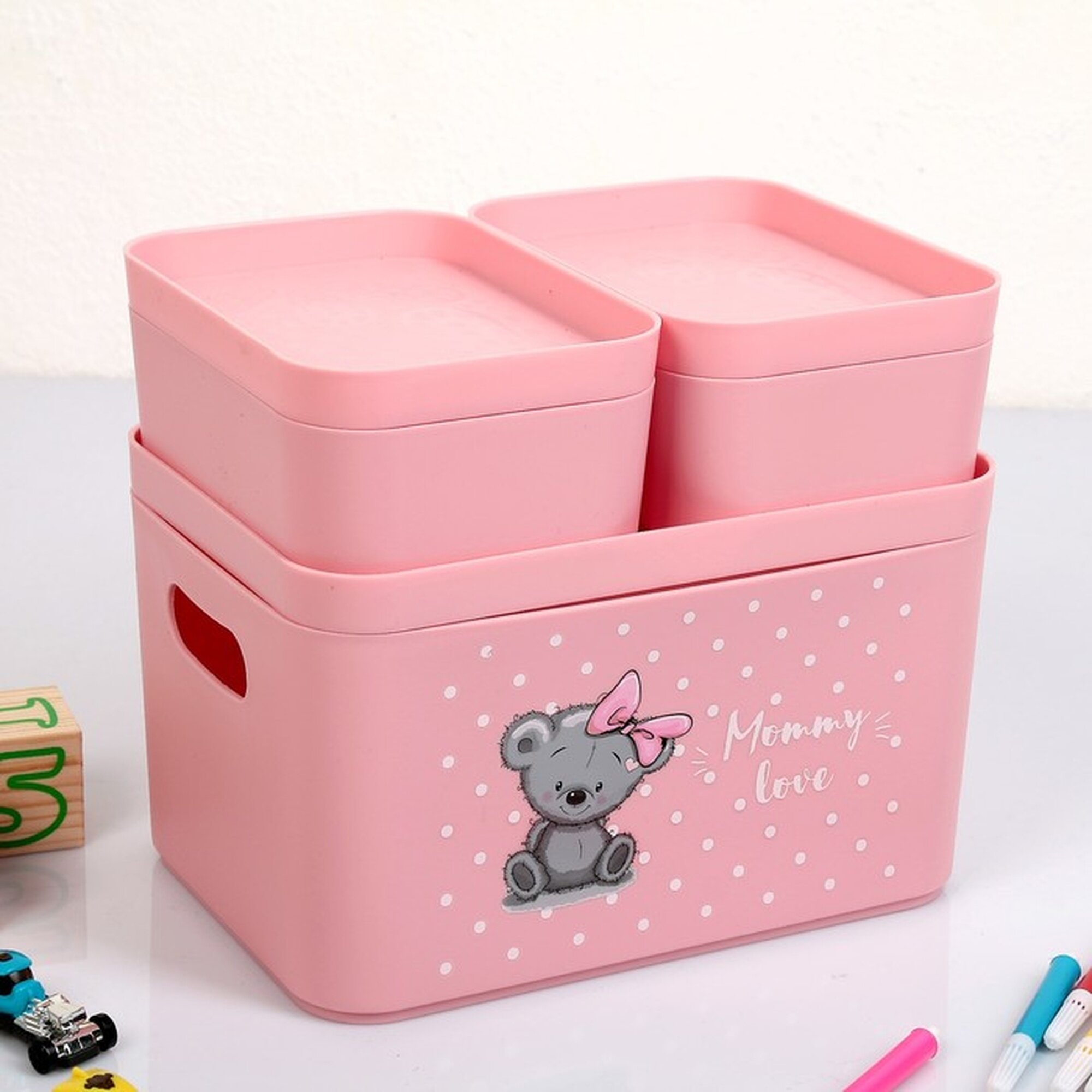 Набор органайзеров BEROSSI Mommy love пластик 3 шт нежно-розовый