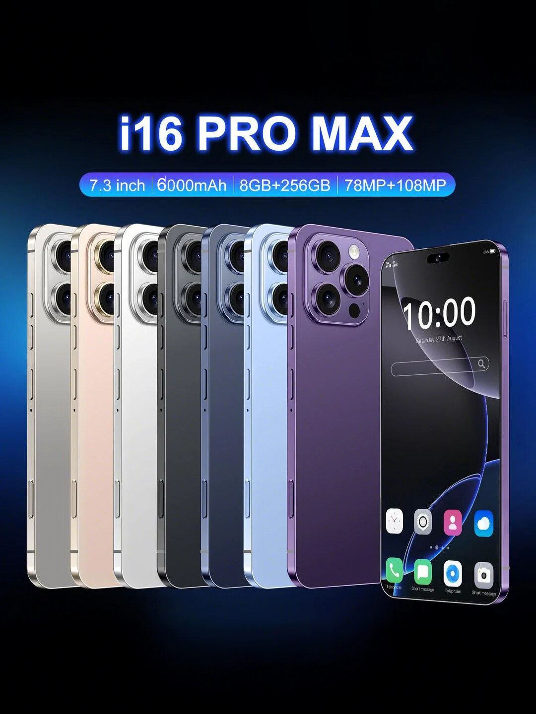 Смартфоны IP 16 Pro Max 8/256GB серый,7.3дюйма,6000mAh, Android 14 — фото 1