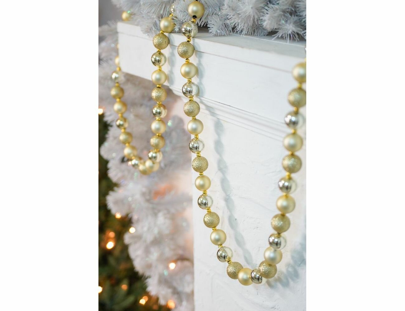 Бусы на ёлку новогоднее ожерелье пластик золотой 1-3 см 198 см Winter Deco 3081132