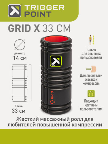 Изображение товара Массажный цилиндр GRID X, 33 см, жесткий, Trigger Point, для МФР, черный