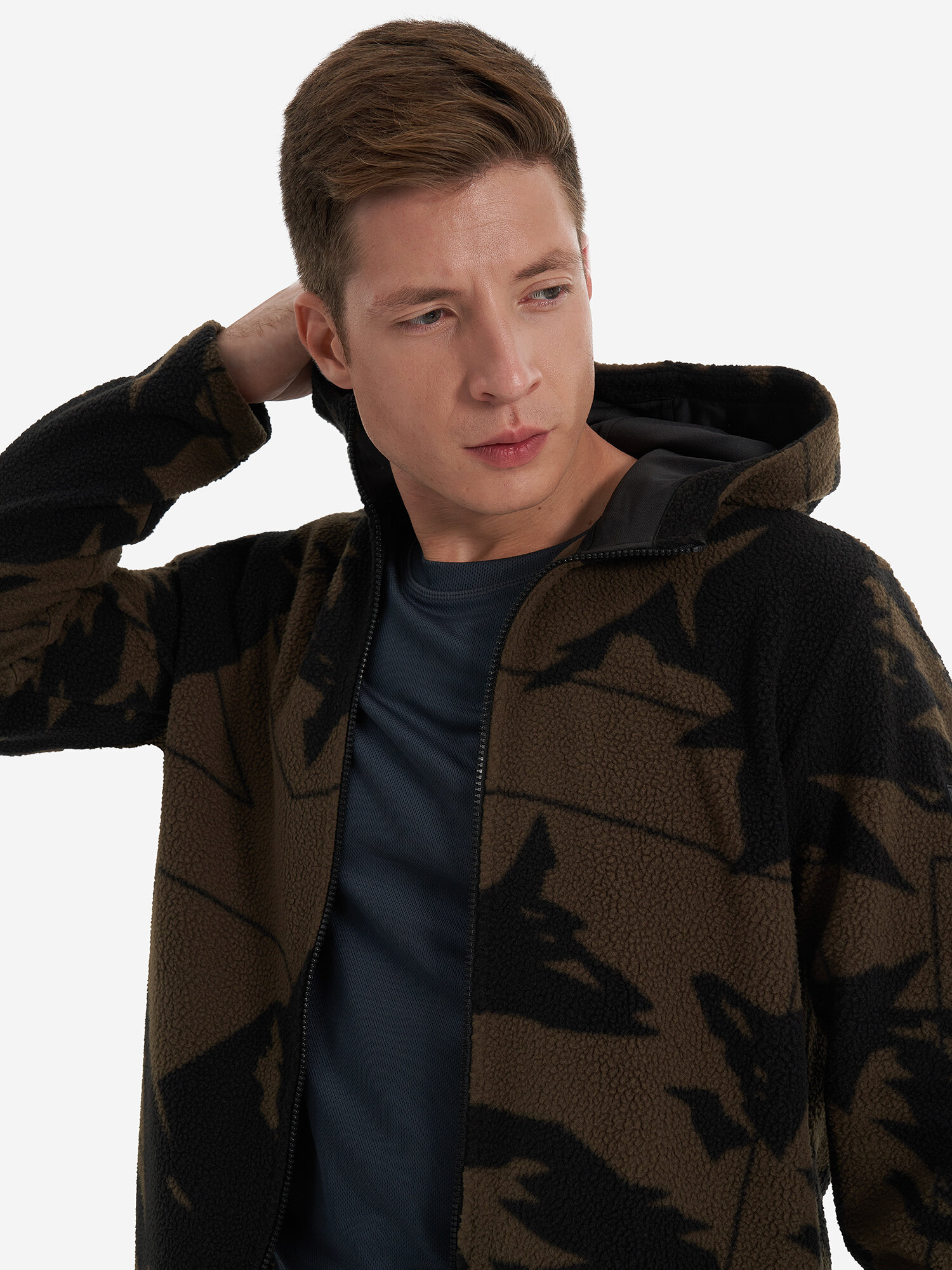Джемпер GLISSADE Full-zip fleece jumper, размер 52/54, , коричневый/черный