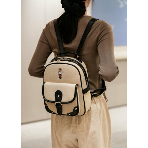 Рюкзак женский Beibaobao классический гобелен с контрастной строчкой, экрю молочный