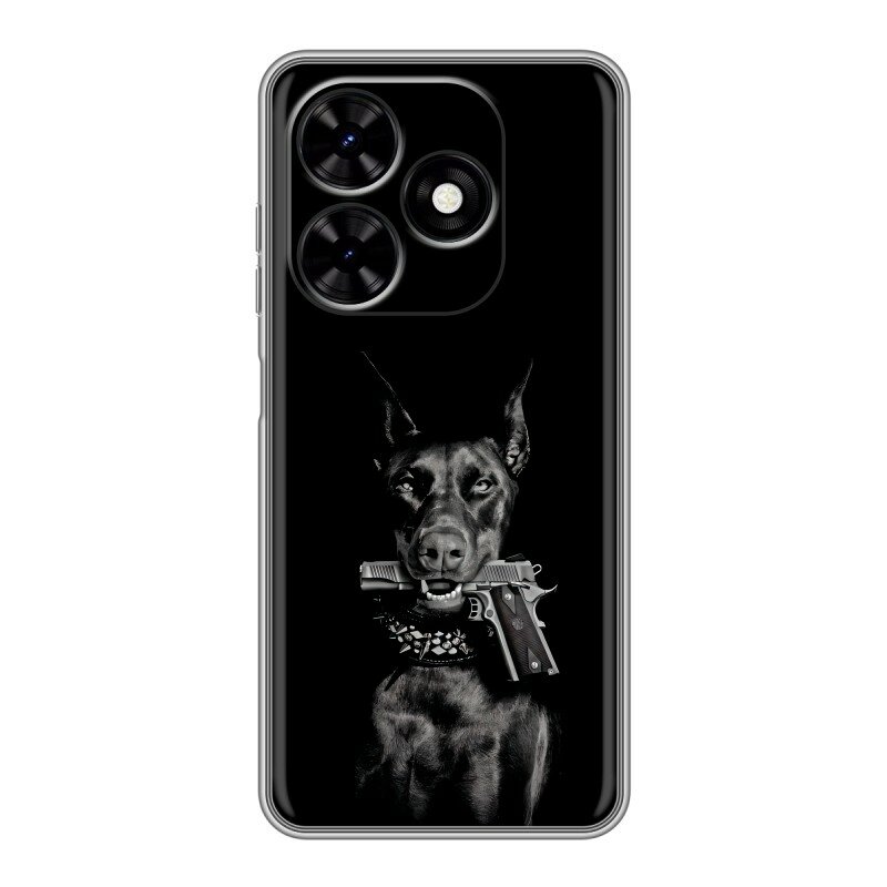 Чехол для Tecno Spark Go 2024, Spark 20, 20C, Pop 8 Доберман и пистолет (Техно Спарк Го 2024, Спарк 20, 20С, Поп 8) — фото 1